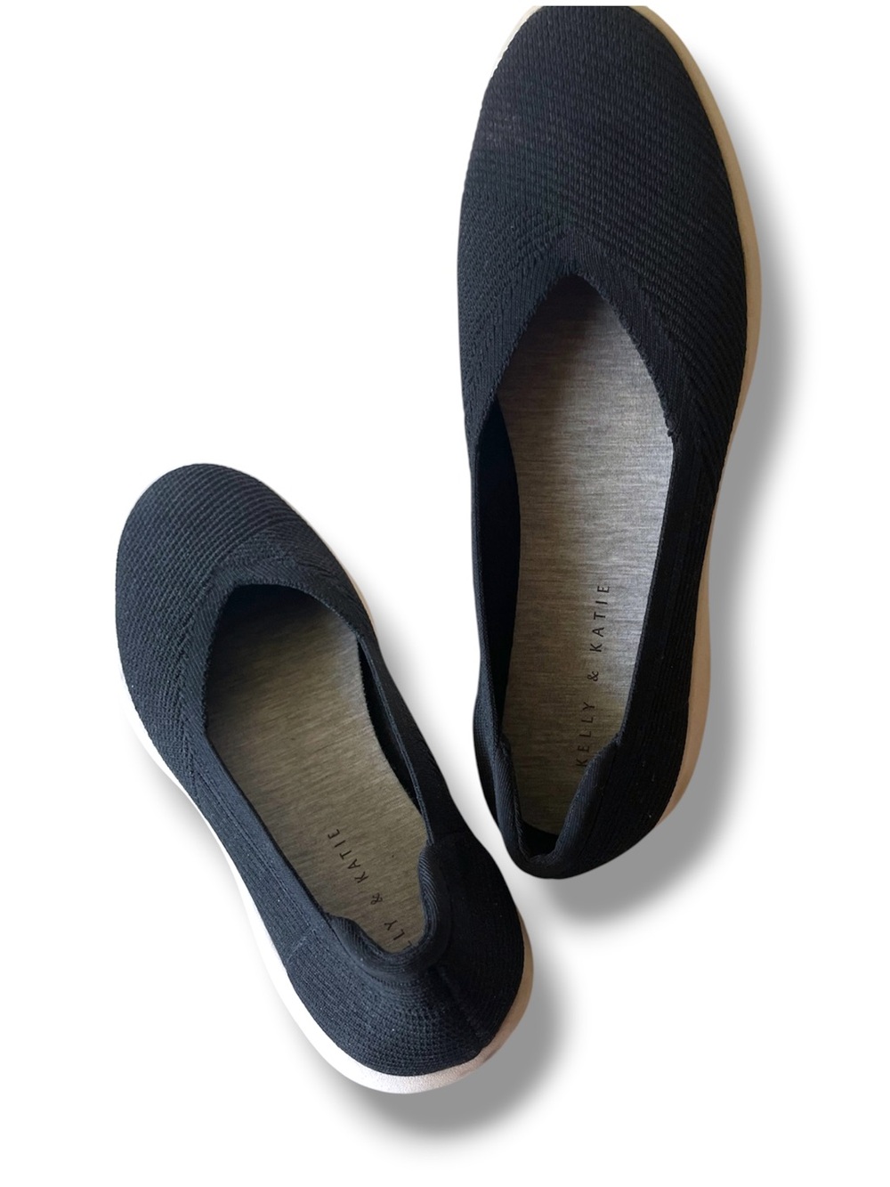 Kelly & Katie Black Knit Slip-On Flats with White Sole